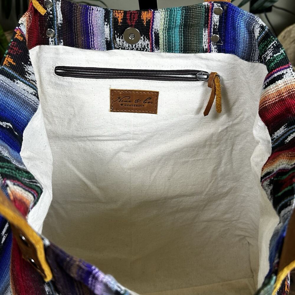 Nena & Co. Tote Bag Woven Leather Tribal Aztec Guatemala Boho Southwest - Picture 12 of 14